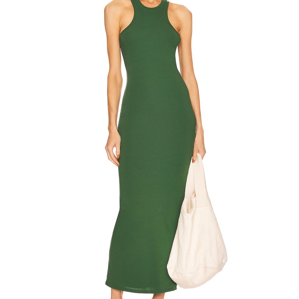 HELSA-Jersey Double Halter Long Dress in Forest